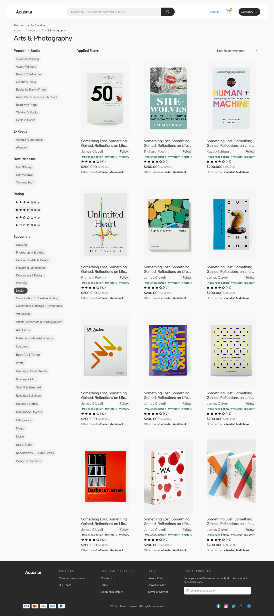 Digital book template product listing — category grid with subgenre and rating filters